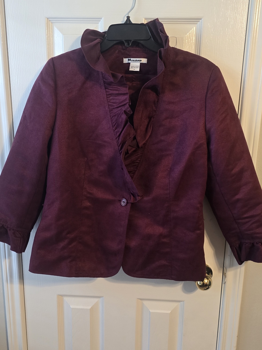 Nygard Collection Burgundy Ruffle Collar Blazer Jacket, Size 12